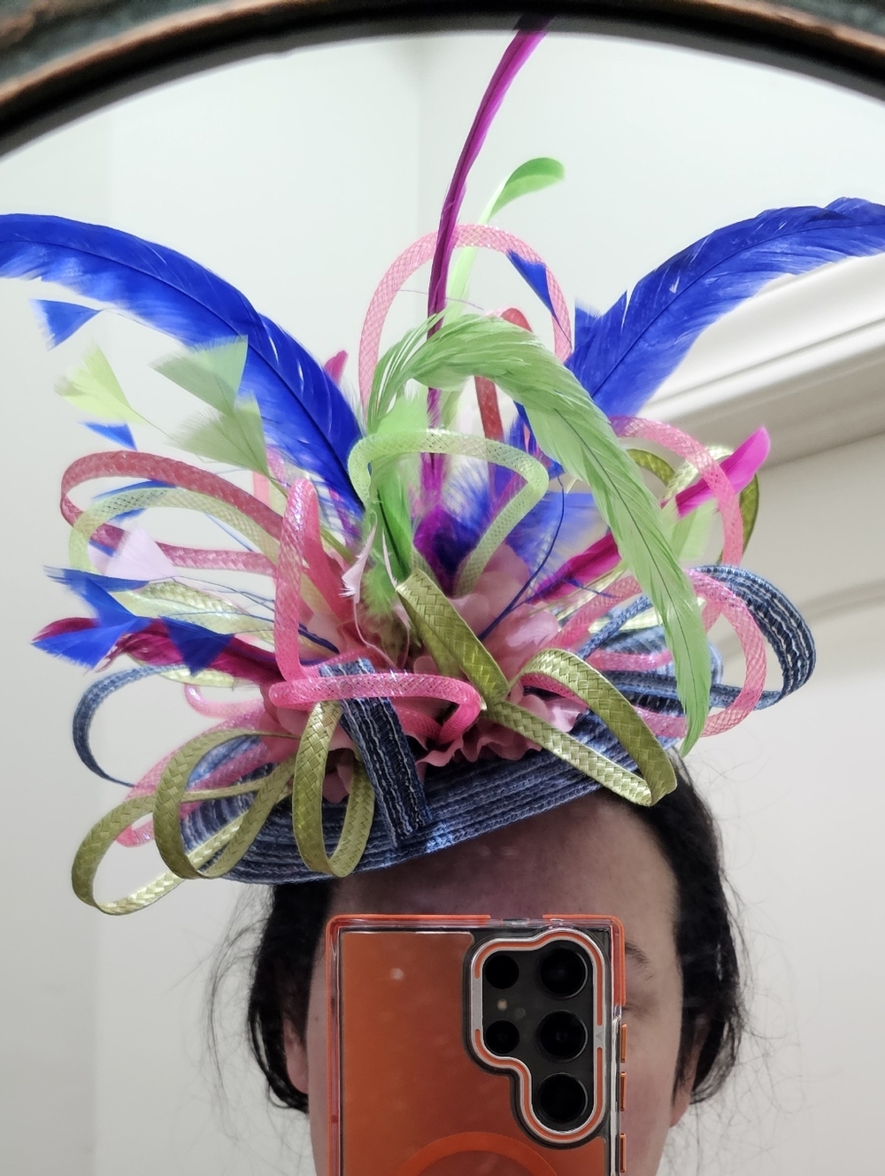 Derby Fascinator Feather New Blue Pink Green